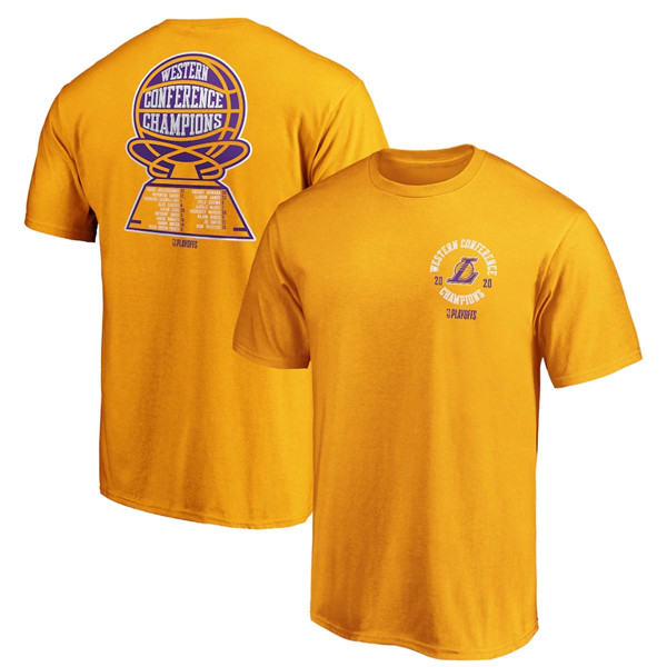 Men's Los Angeles Lakers Gold 2020 Western Conference Champions Deliver Roster NBA T-Shirt